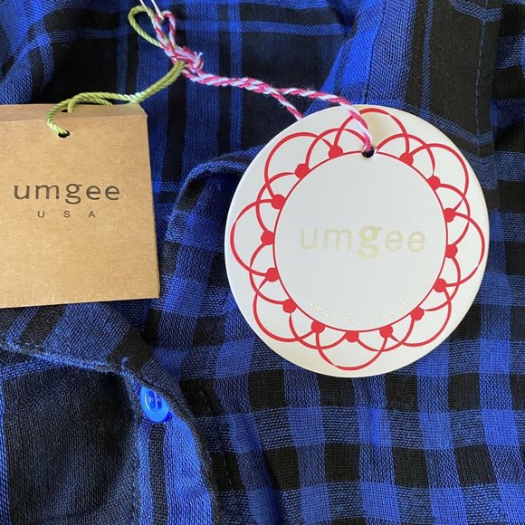 Blue Cotton Plaid Check Button Up Blouse S M L - Picture 9 of 10